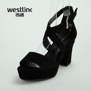 Westlink/Western leather cross belt with high heels women's sandals