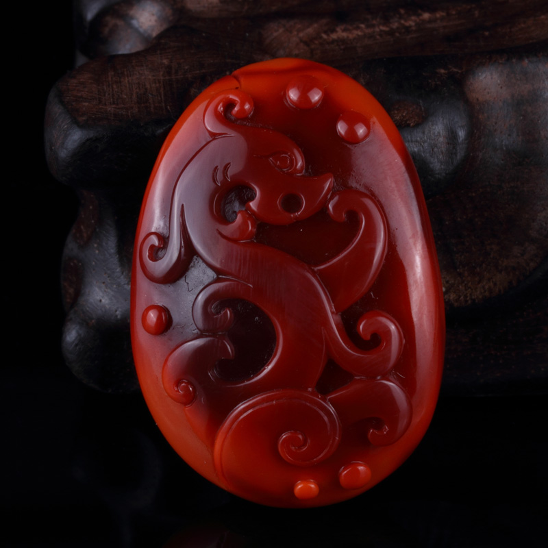 顶级南红玛瑙 仿古龙 挂件【贞石斋】