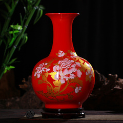 景德镇陶瓷器高档时尚中国红落地大号花瓶现代家居装饰品客厅摆件