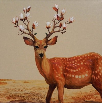 赵一鑫《玉兰鹿》原创油画精品