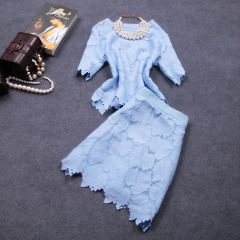 2015 spring and summer dress new ladies temperament slim two-piece high-waisted suits skirts embroidered lace dress