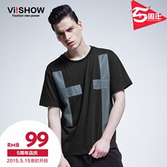 Viishow2015 summer dress new short sleeves t shirt logo short sleeve t shirt mens black Europe and the streets t