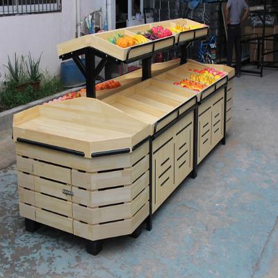 果园中岛柜水果架超市果蔬架木质波浪型中岛柜水果店堆头展示柜