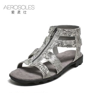 愛馬仕休閒褲蔸口帶皮 Aerosoles 愛柔仕夏羅馬風蛇紋皮質露齒輪底低跟女涼鞋2020303054 愛馬仕休閒褲