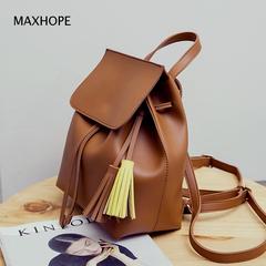 maxhope新款女包日系韩版流苏抽口简约小清新双肩包背包