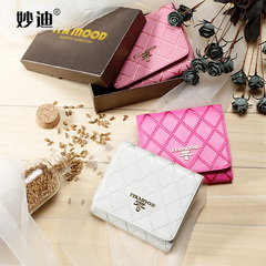 Miao di leather 30 percent short Velcro purse rhombic slim wallet Korean multi-function skins money clip