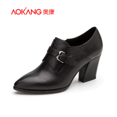 Aokang shoes fall 2015 new Sheepskin ankle and zipper low cut shoes high heel pointy minimalist women's shoes