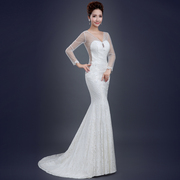 Wedding dresses new 2015 new spring fashion long sleeve v neck lace fishtail small tail wedding dress Halter summer
