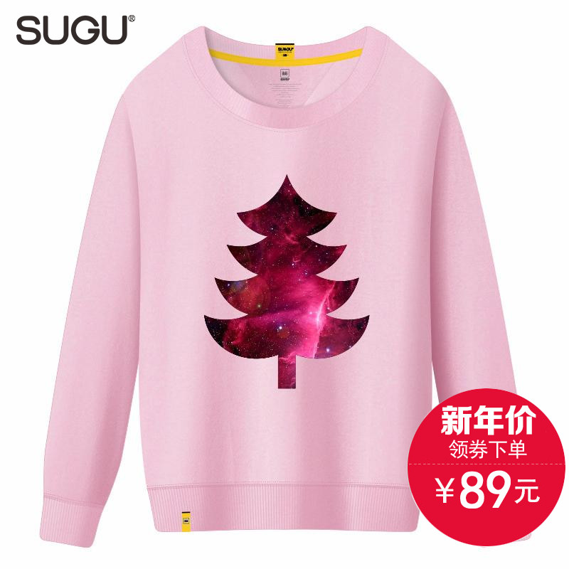 SUGU春秋卫衣女圆领套头圣诞树印花外套韩版学生潮bf情侣班服定制产品展示图4