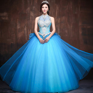 影楼彩纱主持晚礼服图片