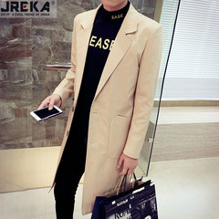 JREKA 风衣男秋季韩版修身纯色外套男青年中长款风衣商务休闲外套