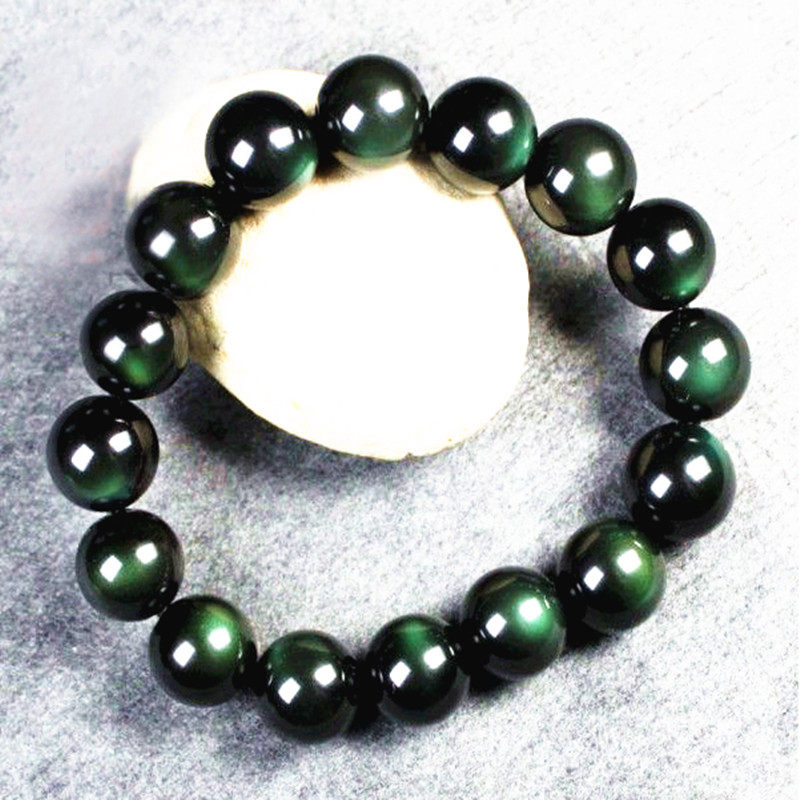 曜石手链天然绿彩眼黑男女女款全紫绿眼手链