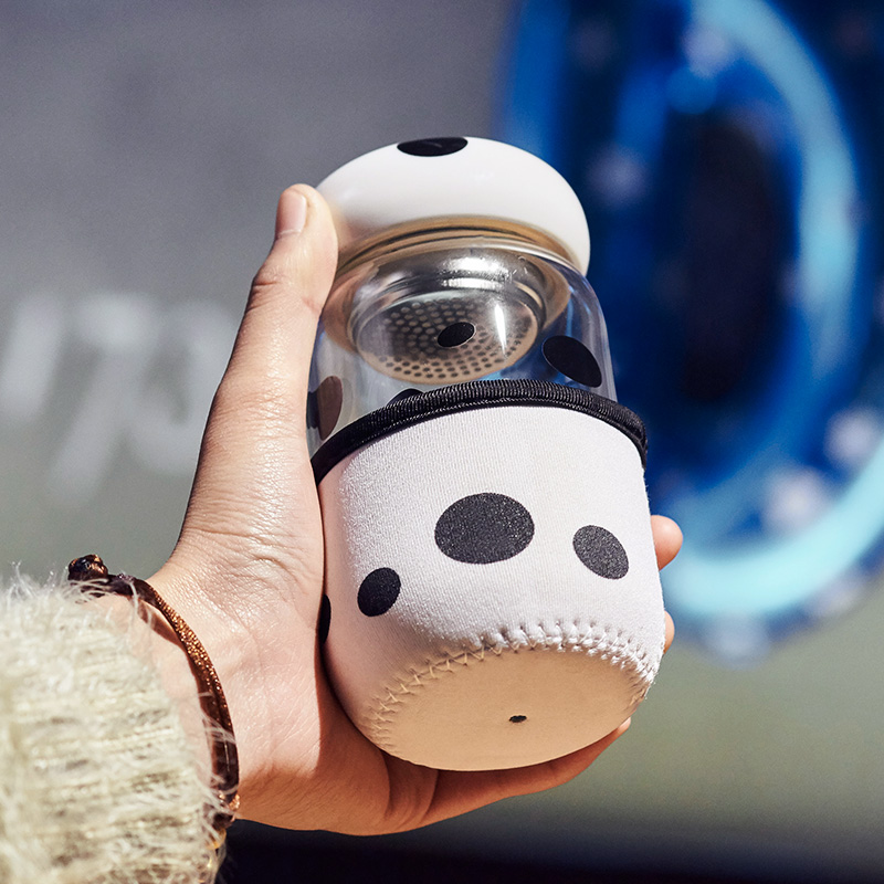 蘑菇玻璃杯便携韩国可爱水杯创意潮流过滤茶杯迷你带盖学生随手杯产品展示图5