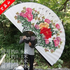 超大挂扇装饰扇中国风工艺大折扇子影楼道具婚庆摄影白底手绘牡丹