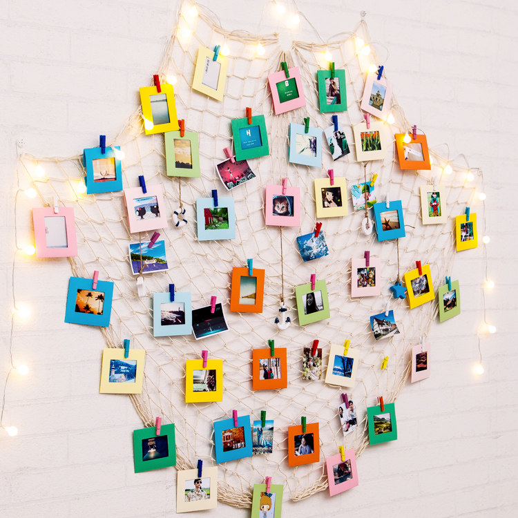 diy网格照片墙麻绳渔网明信片夹子挂墙相片墙家居装饰墙5 6寸相框