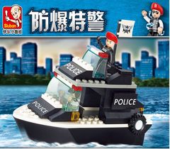 快乐小鲁班积木拼装拼插塑料特警巡逻艇模型益智儿童拼装玩具