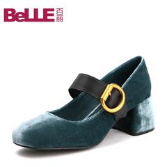 聚Belle/百丽2017春季新品时尚复古牛皮中跟方头女单鞋17202AQ7