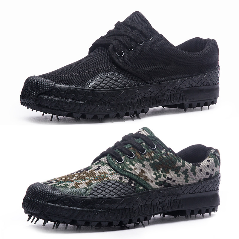 户外防滑耐磨07a作训鞋工地军训劳保迷彩帆布胶鞋解放鞋男