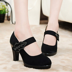 Authentic old Beijing cloth shoes waterproof shoes chunky heels high heels commuting women's shoes shoes simple black frock