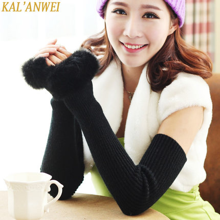 韩版新款冬季保暖可爱毛线假袖子加厚袖套半指手臂套女士长款手套产品展示图4