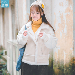 女装2016新款潮韩国时尚冬季厚款羊羔毛拼接皮绒休闲保暖外套棉衣