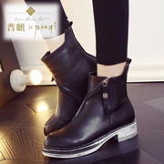 Puqi British retro rough wind in autumn and winter with short boots women boots Martin sharp zipper and velvet short tube boots woman tide