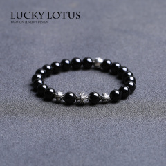 定制luckylotus韩版时尚手女链创意男士纯银个性黑玛瑙克罗心新品