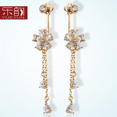 Music Korea fashion new type long 925 sterling silver zircon flower simple earrings tassel earrings, Japan and South Korea women