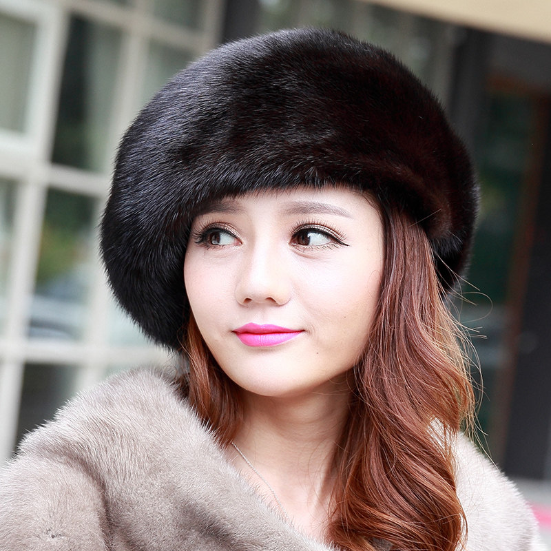冬季貂帽女水貂女皮草帽子整貂皮水貂裘皮韩版日系百搭贝雷帽女