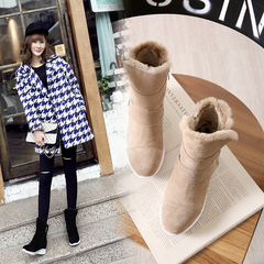 2016冬季新款韩版圆头平底坡跟高跟磨砂皮毛一体雪地靴女短筒短靴