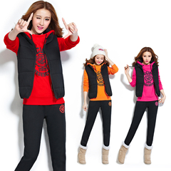 2016秋冬季新款韩版印花休闲运动套装大码卫衣三件套加厚加绒女装