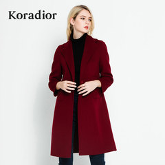 Koradior/珂莱蒂尔正品2016冬新品女装纯色中长款双面羊毛呢大衣
