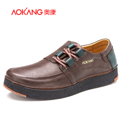 Aucom outdoor casual shoes men's shoes men's round head foot comfort wear outdoor shoes low cut leather