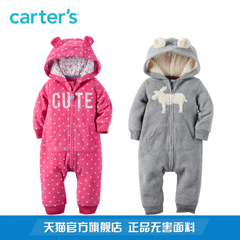 Carter's1件式小熊耳朵摇粒绒连体衣女宝宝婴儿童装 118G642产品展示图2