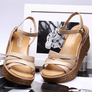 Non-summer styles counter genuine leather shoes with thick-soled high heel wedges Sandals WHB223604B