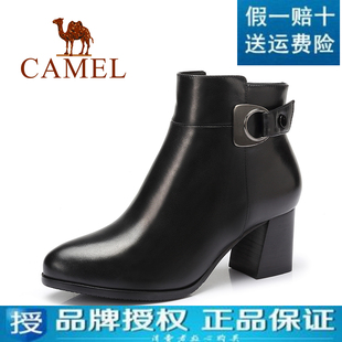 愛馬仕品牌分析 美國 Camel駱駝 正品牌真皮2020新款女鞋 拉鏈高跟馬丁短筒靴 愛馬仕品牌女包