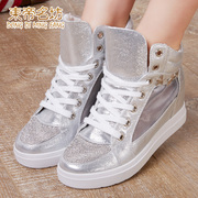 Dong Fang fall 2015 new rhinestones round tie-back mesh for a comfortable height increasing shoes women high shoes air