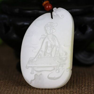 省级玉雕大师【文军】和田玉羊脂籽料挂件 仕女牌62.16克