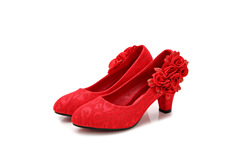 厂家直销民族风中国风中跟粗跟婚鞋新娘鞋结婚鞋红鞋