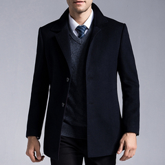 秋冬季毛呢大衣男双面呢中年中长款商务修身纯羊毛呢子外套