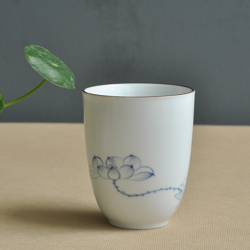 直筒杯_正品景德镇手绘荷花直筒杯创意陶瓷个人茶杯子功夫茶具禅意月
