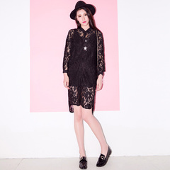 Spring/summer QUEENZZ leisure Korean 2015 long crocheted lace shirt in the new Korean version KS091