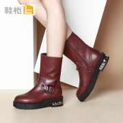 Retro boots winter shoe shoebox2015 simple tide side zipper leather buckle ankle boots 1115607217