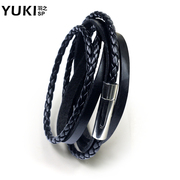 YUKI men''s titanium steel leather bracelet fashion jewelry Korean hand multilayer leather hand strap girls leather rope bracelet