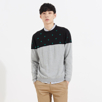 美特斯邦威2015秋装新款男色块拼接小刺绣图案长袖毛衫吊牌价169