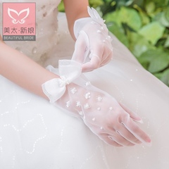 Beauty is just too new bride white mesh bows sewn Pearl finger wedding gloves Bridal Accessories N0088