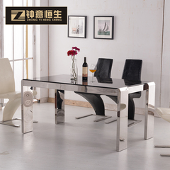 大理石餐桌椅组合6人现代简约欧式创意不锈钢长方形餐桌饭桌