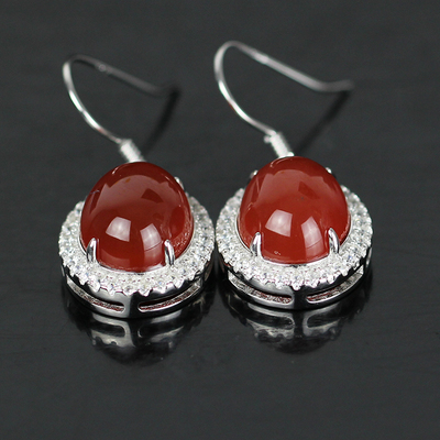 【瑞邦珍宝】天然红玉髓耳坠 银镶嵌 5.76g r-25565