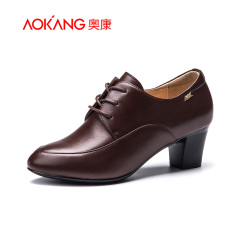 Aokang shoes fall 2015 new coarse with pointy shoes simple leather strap high heel ankle shoes