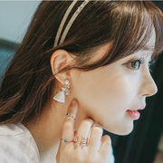 Korea recommended lovely sweet autumn wind pink fringed asymmetric gem ear studs earrings Princess women''s accessories